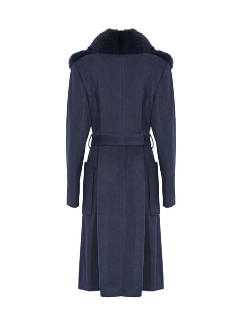 Cappotto effetto lana con pelliccia di volpe Blu YES LONDON | CD1207BLU/BLU